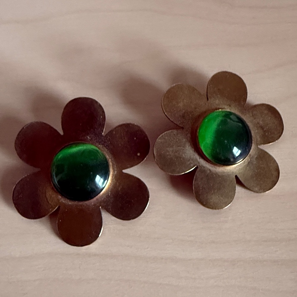 Cities and Dust Large brass daisy cut-out earrings